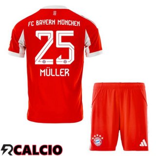 Maglie Calcio Bayern Monaco (Müller 25) Bambino Prima Rosso 2025/2026