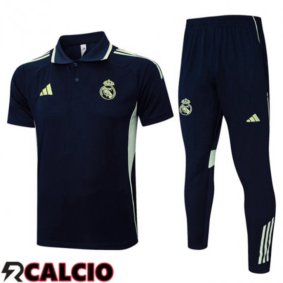 Insieme Polo Real Madrid + Pantaloni Blu Reale 2025/2026  Insieme Polo Real Madrid + Pantaloni Blu Reale 2025/2026