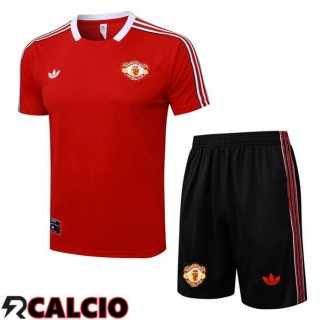 Insieme T Shirt Allenamento Manchester United + Pantaloncini Rosso 2025/2026