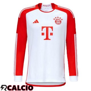 Prima Maglia Calcio Bayern Monaco Manica Lunga Bianco Rosso 2023/2024