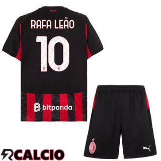 Maglie Calcio AC Milan (Rafa Leão 10) Bambino Prima Rosso Nero 2025/2026  Maglie Calcio AC Milan (Rafa Leão 10) Bambino Prima Rosso Nero 2025/2026