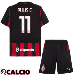 Maglie Calcio AC Milan (Pulisic 11) Bambino Prima Rosso Nero 2025/2026  Maglie Calcio AC Milan (Pulisic 11) Bambino Prima Rosso Nero 2025/2026