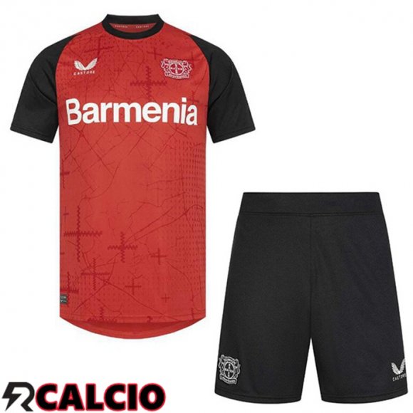Maglie Calcio Bayer 04 Leverkusen Bambino Prima Nero Rosso 2024/2025