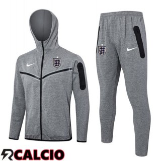 Tuta Calcio - Felpa Con Cappuccio Inghilterra Grigio 2024/2025  Tuta Calcio - Felpa Con Cappuccio Inghilterra Grigio 2024/2025