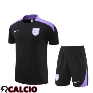 Insieme T Shirt Allenamento Inghilterra + Pantaloncini Nero 2024/2025  Insieme T Shirt Allenamento Inghilterra + Pantaloncini Nero 2024/2025