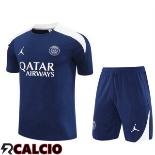 Insieme T Shirt Allenamento Jordan Paris PSG + Pantaloncini Blu Reale 2025/2026