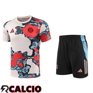 Insieme T Shirt Allenamento Bayern Monaco Bambino Beige Rosso Blu 2025 2026