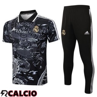 Insieme Polo Real Madrid + Pantaloni Nero 2024/2025  Insieme Polo Real Madrid + Pantaloni Nero 2024/2025