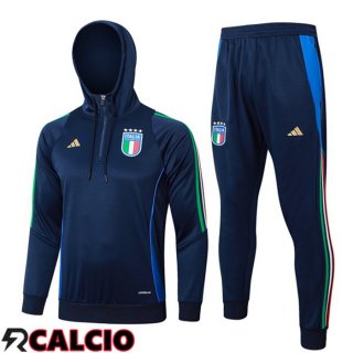 Tuta Calcio - Felpa Con Cappuccio Italia Blu Reale 2024/2025  Tuta Calcio - Felpa Con Cappuccio Italia Blu Reale 2024/2025