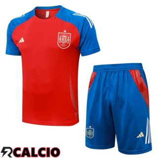 Insieme T Shirt Allenamento Spagna + Pantaloncini Rosso 2024/2025  Insieme T Shirt Allenamento Spagna + Pantaloncini Rosso 2024/2025