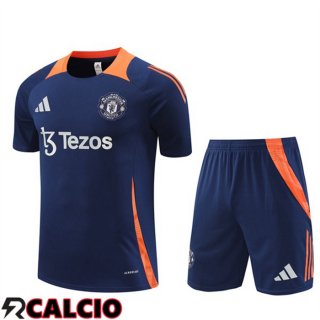 Insieme T Shirt Allenamento Manchester United + Pantaloncini Blu Reale 2024/2025