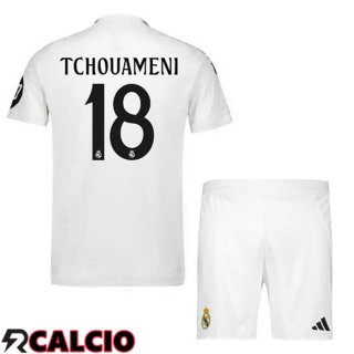 Prima Maglia Real Madrid (Tchouameni 18) Bambino Bianco 2024/2025