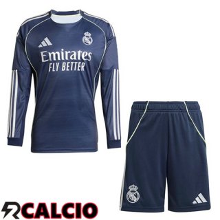 Seconda Maglia Real Madrid Bambino Manica Lunga Blu Reale 2025/2026  Seconda Maglia Real Madrid Bambino Manica Lunga Blu Reale 2025/2026