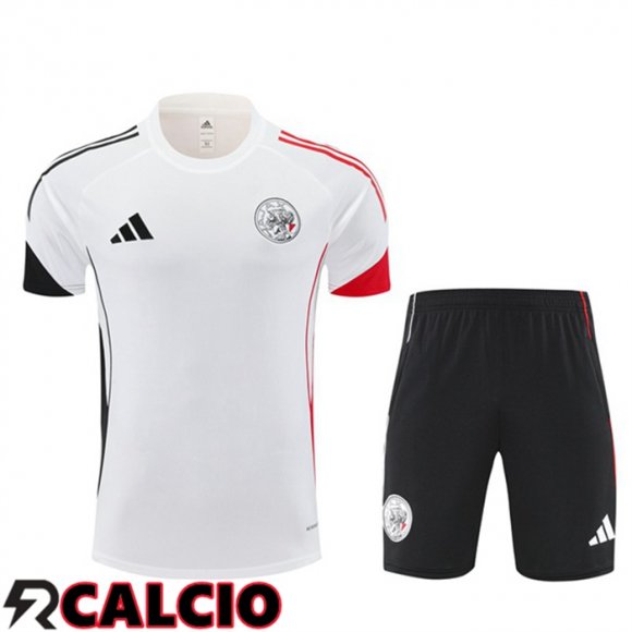 Insieme T Shirt Allenamento AFC Ajax + Pantaloncini Bianco 2025/2026  Insieme T Shirt Allenamento AFC Ajax + Pantaloncini Bianco 2025/2026
