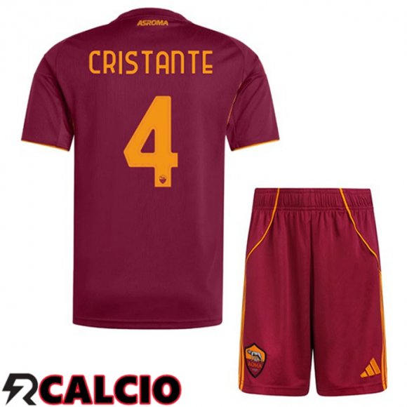 Prima Maglia AS Roma (CRISTANTE 4) Bambino Rosso 2025/2026
