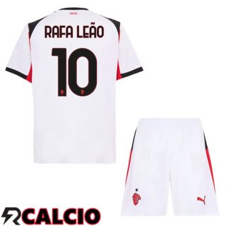 Seconda Maglia AC Milan (Rafa Leão 10) Bambino Bianco 2025/2026  Seconda Maglia AC Milan (Rafa Leão 10) Bambino Bianco 2025/2026
