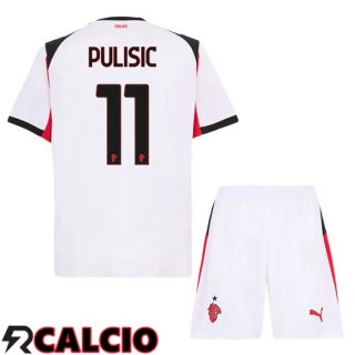 Seconda Maglia AC Milan (Pulisic 11) Bambino Bianco 2025/2026  Seconda Maglia AC Milan (Pulisic 11) Bambino Bianco 2025/2026