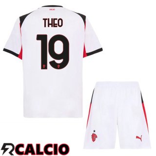 Seconda Maglia AC Milan (THEO 19) Bambino Bianco 2025/2026  Seconda Maglia AC Milan (THEO 19) Bambino Bianco 2025/2026