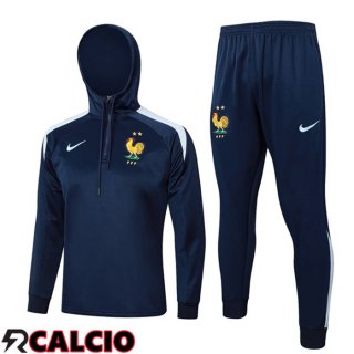 Tuta Calcio - Felpa Con Cappuccio Francia Blu Reale 2024/2025  Tuta Calcio - Felpa Con Cappuccio Francia Blu Reale 2024/2025