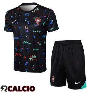 Insieme T Shirt Allenamento Portogallo + Pantaloncini Nero 2024/2025  Insieme T Shirt Allenamento Portogallo + Pantaloncini Nero 2024/2025