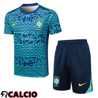 Insieme T Shirt Allenamento Brasile + Pantaloncini Blu 2024/2025