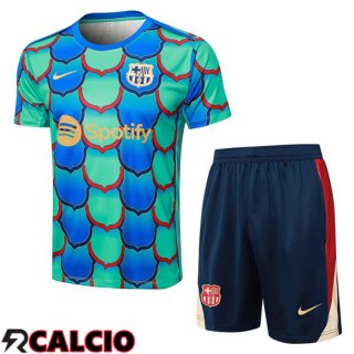 Insieme T Shirt Allenamento FC Barcellona + Pantaloncini Verde 2024/2025