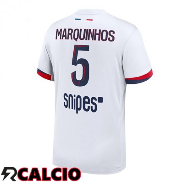 Seconda Maglia Paris PSG (Marquinhos 5) Bianco 2025/2026  Seconda Maglia Paris PSG (Marquinhos 5) Bianco 2025/2026