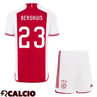Prima Maglia AFC Ajax (Berghuis 23) Bambino Rosso Bianco 2023/2024