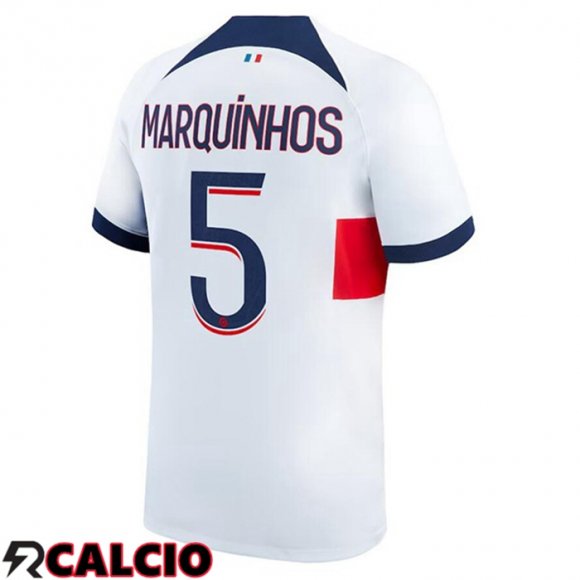 Seconda Maglia Paris PSG (Marquinhos 5) Bianco 2023/2024  Seconda Maglia Paris PSG (Marquinhos 5) Bianco 2023/2024