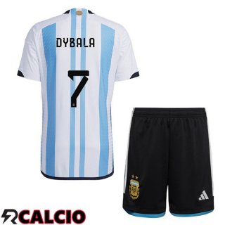 Prima Maglia Argentina (DYBALA 7) Bambino Blu Bianco Coppa Del Mondo 2022