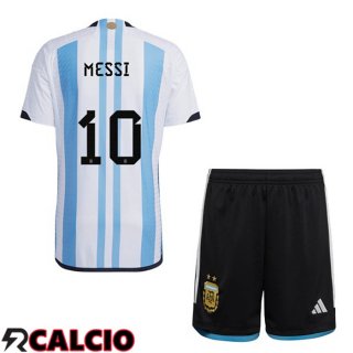 Prima Maglia Argentina (MESSI 10) Bambino Blu Bianco Coppa Del Mondo 2022