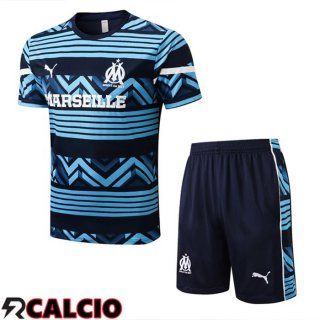 T Shirt Allenamento Marsiglia OM + Pantaloncini Blu Reale 2022/2023  T Shirt Allenamento Marsiglia OM + Pantaloncini Blu Reale 2022/2023