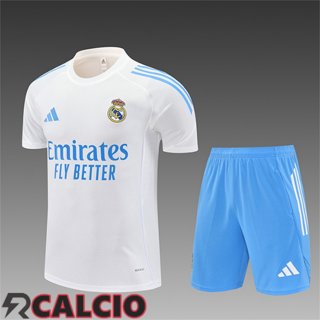 Insieme T Shirt Allenamento Real Madrid Bambino Bianco/Blu 2025/2026 -02  Insieme T Shirt Allenamento Real Madrid Bambino Bianco/Blu 2025/2026 -02