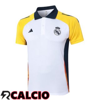 Maglia Polo Real Madrid Bianco Giallo 2024/2025  Maglia Polo Real Madrid Bianco Giallo 2024/2025
