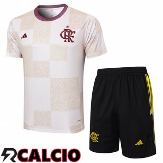 Insieme T Shirt Allenamento Flamengo + Pantaloncini Bianco 2024/2025