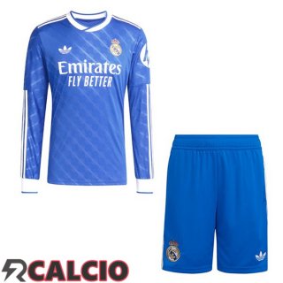 Terza Maglie Calcio Real Madrid Bambino Manica Lunga Blu 2025/2026  Terza Maglie Calcio Real Madrid Bambino Manica Lunga Blu 2025/2026
