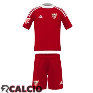Seconda Maglie Calcio Sevilla FC Bambino Rosso 2025/2026  Seconda Maglie Calcio Sevilla FC Bambino Rosso 2025/2026