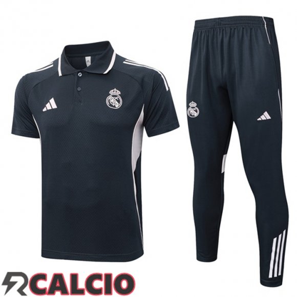 Insieme Polo Real Madrid + Pantaloni Grigio 2025/2026  Insieme Polo Real Madrid + Pantaloni Grigio 2025/2026