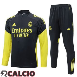 Insieme Tuta Calcio Real Madrid Grigio Giallo 2025/2026  Insieme Tuta Calcio Real Madrid Grigio Giallo 2025/2026