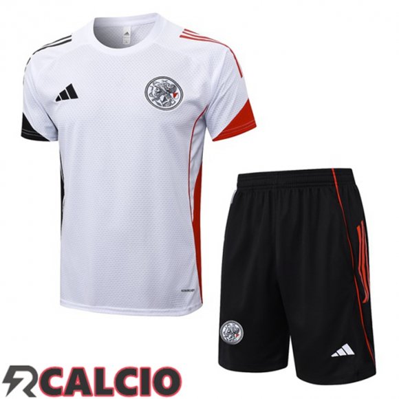 Insieme T Shirt Allenamento AFC Ajax + Pantaloncini Bianco 2025/2026  Insieme T Shirt Allenamento AFC Ajax + Pantaloncini Bianco 2025/2026