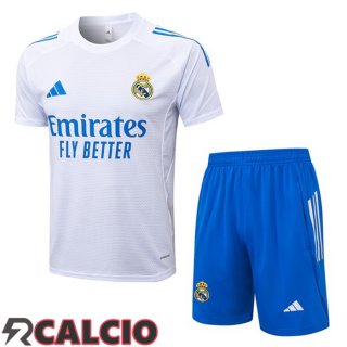 Insieme T Shirt Allenamento Real Madrid + Pantaloncini Bianco 2025/2026  Insieme T Shirt Allenamento Real Madrid + Pantaloncini Bianco 2025/2026
