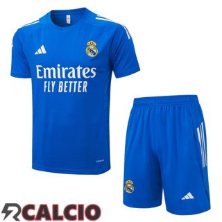Insieme T Shirt Allenamento Real Madrid + Pantaloncini Blu 2025/2026  Insieme T Shirt Allenamento Real Madrid + Pantaloncini Blu 2025/2026