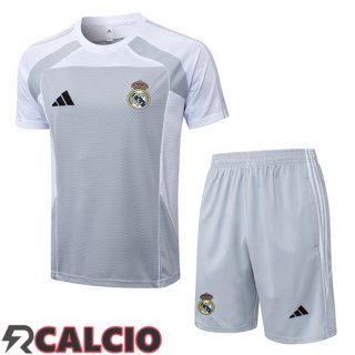 Insieme T Shirt Allenamento Real Madrid + Pantaloncini Bianco Grigio 2025/2026  Insieme T Shirt Allenamento Real Madrid + Pantaloncini Bianco Grigio 2025/2026