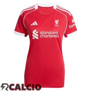 Prima Maglie Calcio FC Liverpool Donna Rosso 2025/2026  Prima Maglie Calcio FC Liverpool Donna Rosso 2025/2026