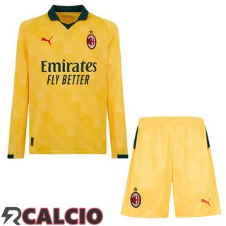 Terza Maglie Calcio AC Milan Bambino Manica Lunga Giallo 2025/2026