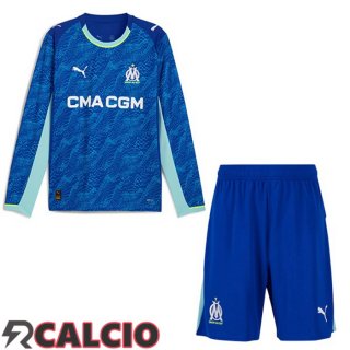 Terza Maglie Calcio Marsiglia OM Bambino Manica Lunga Blu 2025/2026