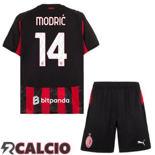 Prima Maglia AC Milan (Modrić 14) Bambino Rosso Nero 2025/2026  Prima Maglia AC Milan (Modrić 14) Bambino Rosso Nero 2025/2026