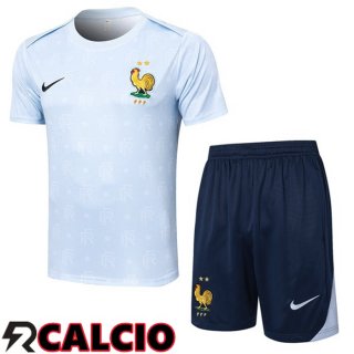 Insieme T Shirt Allenamento Francia + Pantaloncini Blu 2024/2025