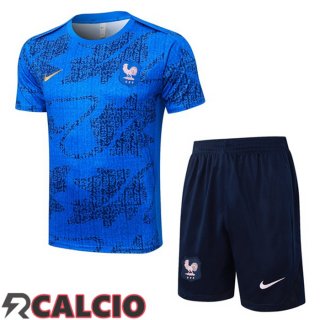 Insieme T Shirt Allenamento Francia + Pantaloncini Blu 2025/2026