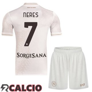 Seconda Maglia SSC Napoli (David Neres 7) Bambino Bianco 2025/2026  Seconda Maglia SSC Napoli (David Neres 7) Bambino Bianco 2025/2026